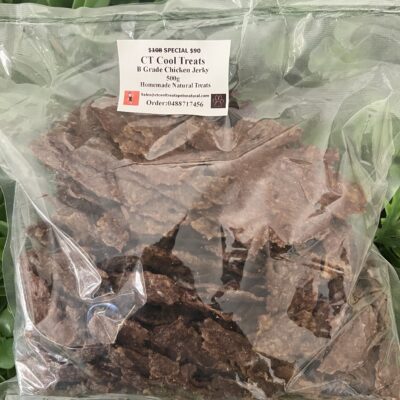 B Grade Chicken Jerky 500g (Orders Only) Ingredients: Chicken . No salt, sugar, preservatives.